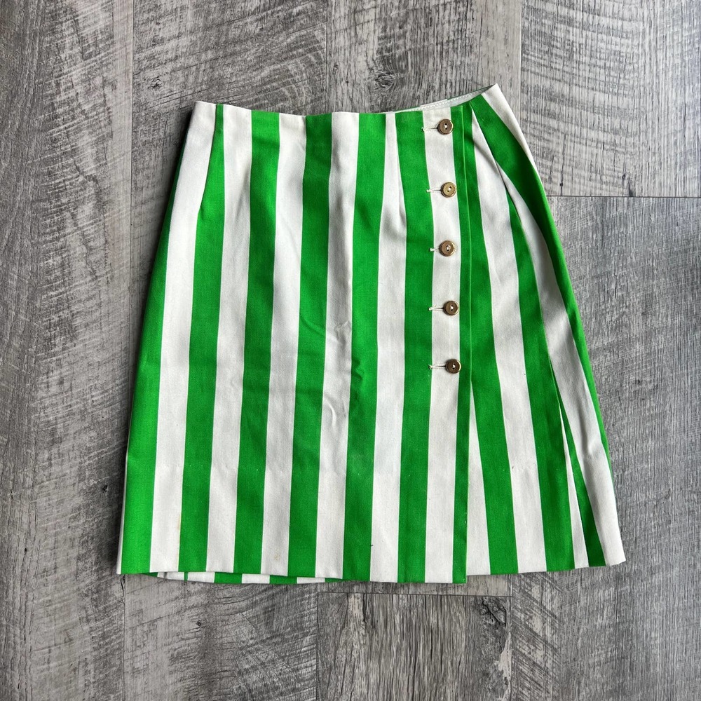 Vintage 1960's Arthur Jay Green and White Striped 3 Piece Jacket Skirt Short Set - Picture 11 of 13
